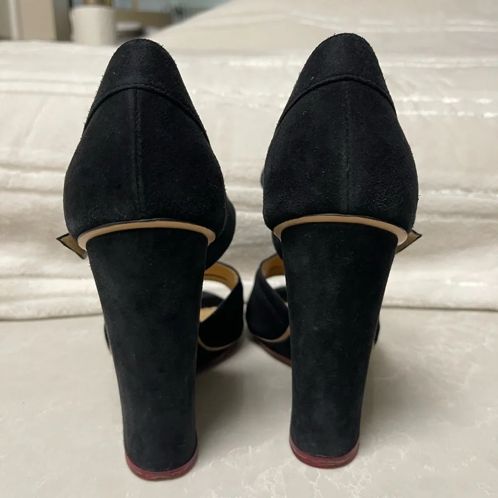 EUC CHARLOTTE OLYMPIA MARCELLA 100 SUEDE WEDGE IN BLACK